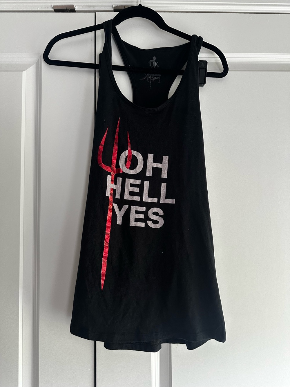 Hells Kitchen Black Tank Top with Red Pitchfork "OH HELL YES"